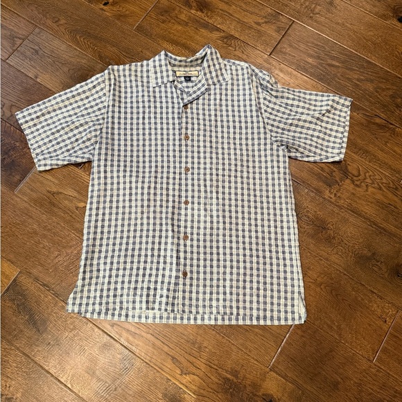 Tommy Bahama Blue and White Checkered Casual Button Down Shirt - Picture 1 of 3